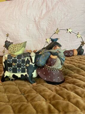 Hand-Painted Santa and Cow Figurine – Multicolor Home Art Vintage 1998